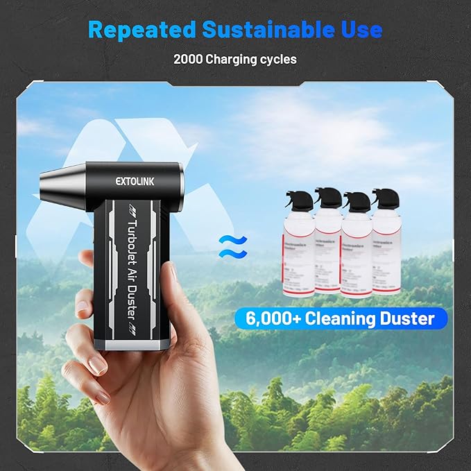 L8 Compressed Air Duster 180,000 RPM 4-Speed Electric with TurboJet Mode, 8000mAh Battery & Cleaning Kit, for Desktop, PC, Keyboard, Laptop, Car, Home