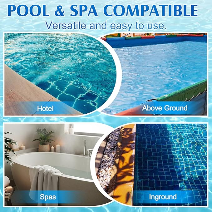 Potchen 4 Pcs Pool Cleaning Kit for Above Ground, Includes Vacuum Head, Brush Head, Mesh Skimmer Net and Pool Chlorine Floater, Perfect for Spa Hot Tub Walls Floors Maintenance(Round Corner)