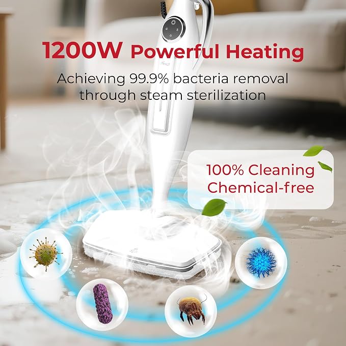 Rosewill 11-in-1 Steam Mop, 260°F Handheld Steam Cleaner, 1200W Detachable Steam Mops for Floor Cleaning, Removable Tank, Multi-Purpose Steamer for Hardwood, Tile, Grout, Furniture - White