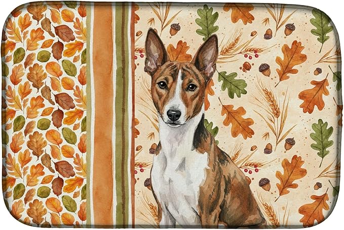 Caroline's Treasures Brindle and White Basenji Heirloom Fall Dish Drying Mat Absorbent Dish Drying Mat Pad for Kitchen Counter Dish Drainer Mat for Countertop, 14 x 21", Multicolor