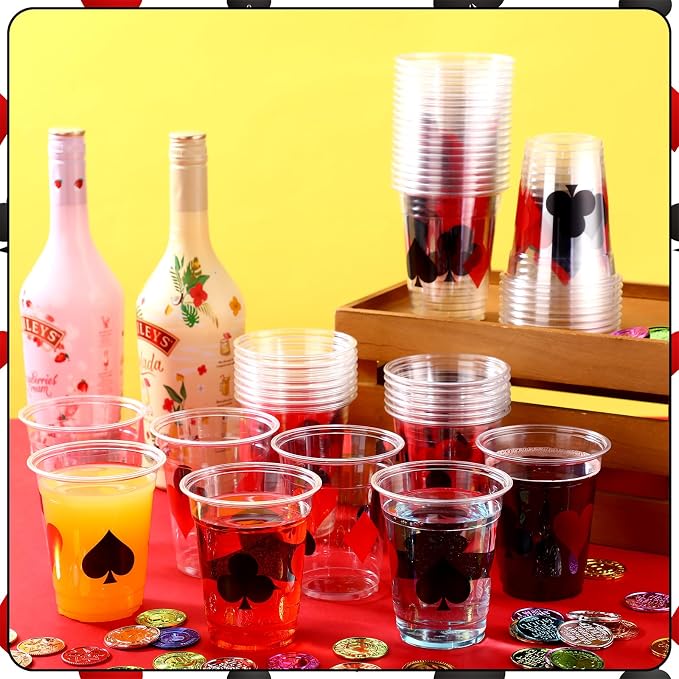 Yaomiao 50 Pcs Casino Theme Cups 12 oz Poker Cups Casino Party Decorations Plastic Las Vegas Disposable Shot Cup Plastic Game Night Decorations for Hot Cold Drink Las Vegas Poker Game Party Supplies