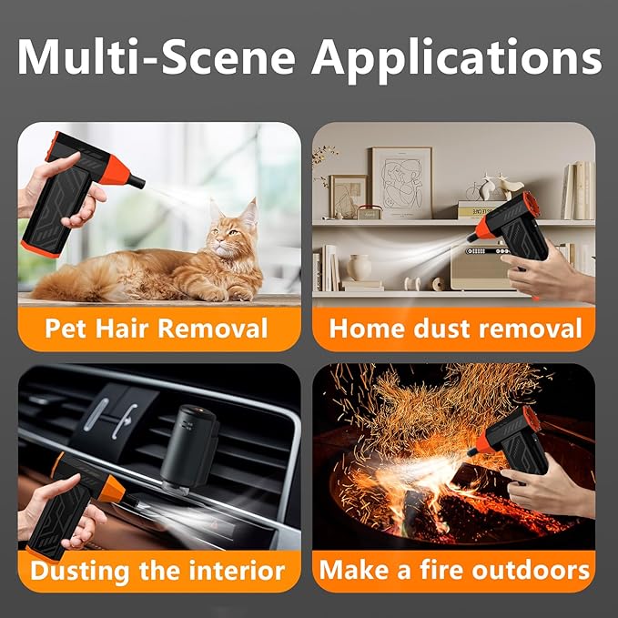 Hair Driers, 130000RPM Electric Air Duster for PC&Keyboard Cleaning，4-Speed Cordless Turbo Fan Rechargeable Reusable Compressed Air Blaster