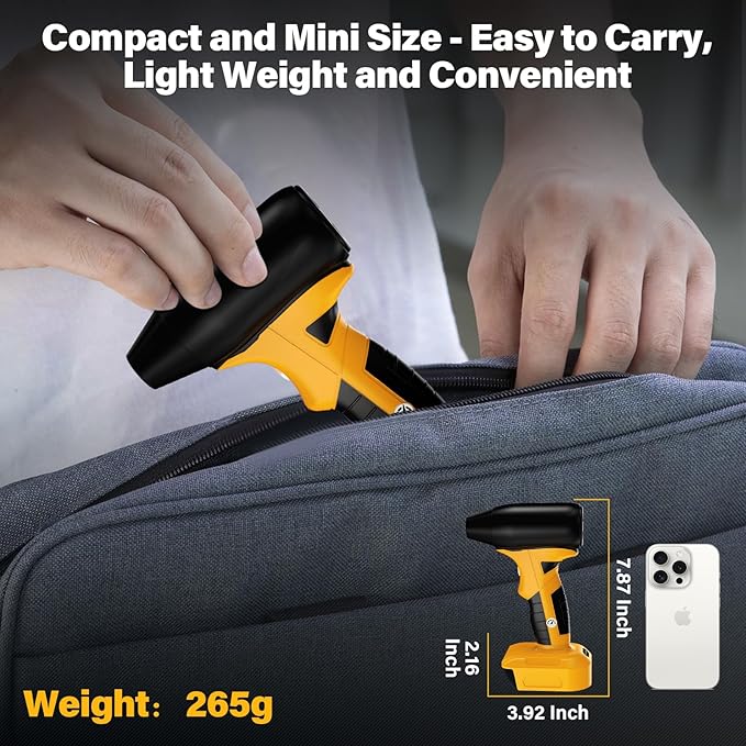 Compressed Air Duster, 130000RPM Air Blower for DeWalt 20V Li-ion Battery, Cleaning Keyboard&PC 4 Gears Adjustable Wind Speed Cordless Jet Fan Dry Blower for Car,Home,Cleaning,Leaf Blower(No Battery)