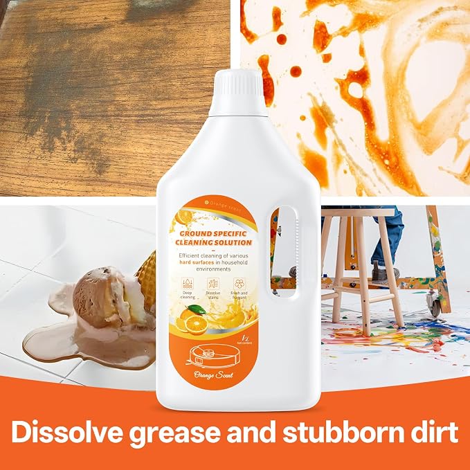 1 L Floor Cleaning Solution Orange Scent, Compatible with Roborock/Shark/Bissell/Swiffer/IRobot/Eufy Quick Drying Without Residue Suitable for All Robot Vacuums and Wet Dry Dual-Use Vacuum Cleaners