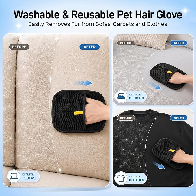3-in-1 Carpet Rake for Pet Hair Removal, Reusable 54" Adjustable Long Handle Pet Hair Remover for Couch, 3 PCS Carpet Rake Scraper, Pet Hair Broom for Carpet, Rugs, Couch, Floor Scraping
