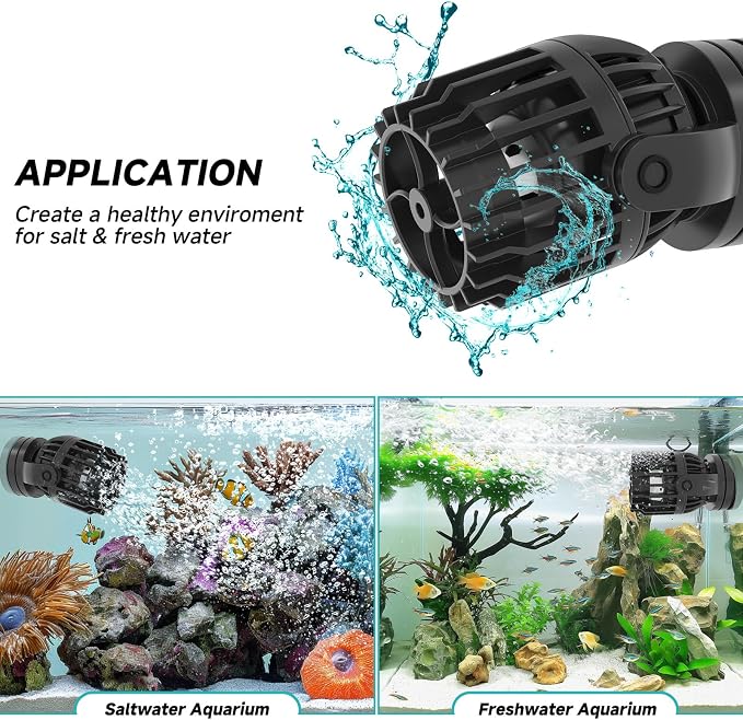 AQQA Wave Maker for Aquarium Circulation Pump with Controller, 1056GPH DC Powerhead with Strong Magnetic Suction Base, 360° Rotating Aquarium Wavemaker for 15 to 70 Gal Saltwater Freshwater Tank (10W)