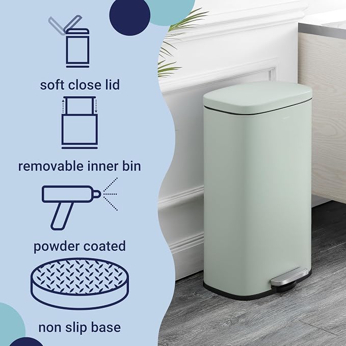 happimess HPM1011H Curtis 8-Gallon Step-Open Trash Can, Fingerprint Resistant, Modern, Minimalistic for Home, Kitchen, Laundry Room, Office, Bedroom, Bathroom, Pistachio Gelato