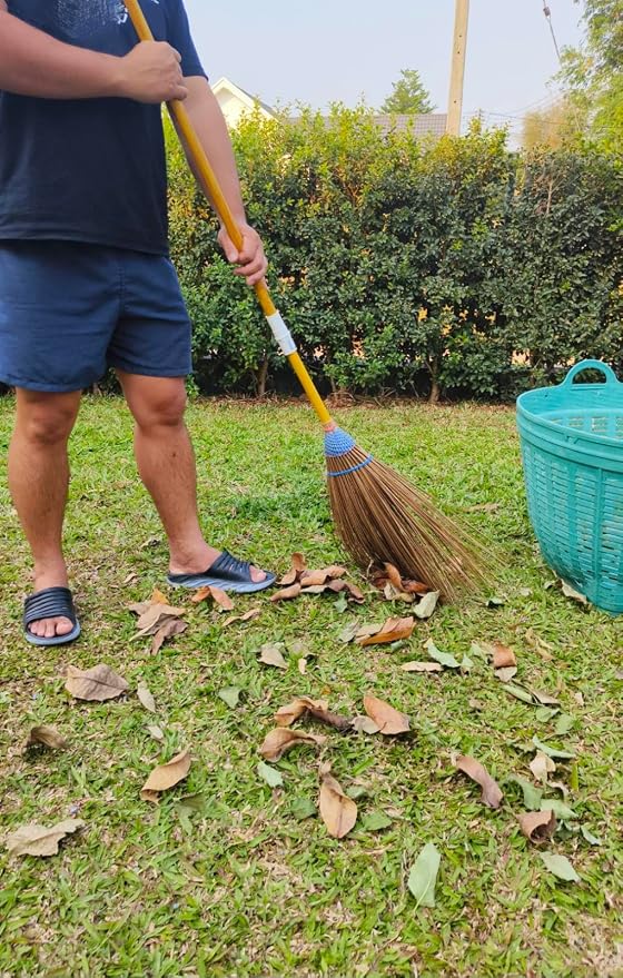 Natural Coconut Leaf Broom - 61 Inch, Multi-Surface Outdoor Broom - Sweeps Snow & Wet Leaves - Sturdy Bamboo Handle - Asian Heavy Duty
