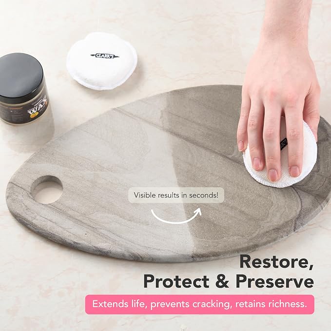CLARK'S Natural Stone Wax Kit - Set to Restore Soapstone, Slate and Concrete Countertops includes Finishing Wax (6oz), Applicator Sponge and Buffing Pad, Enriched with Natural Lemon and Orange Extract