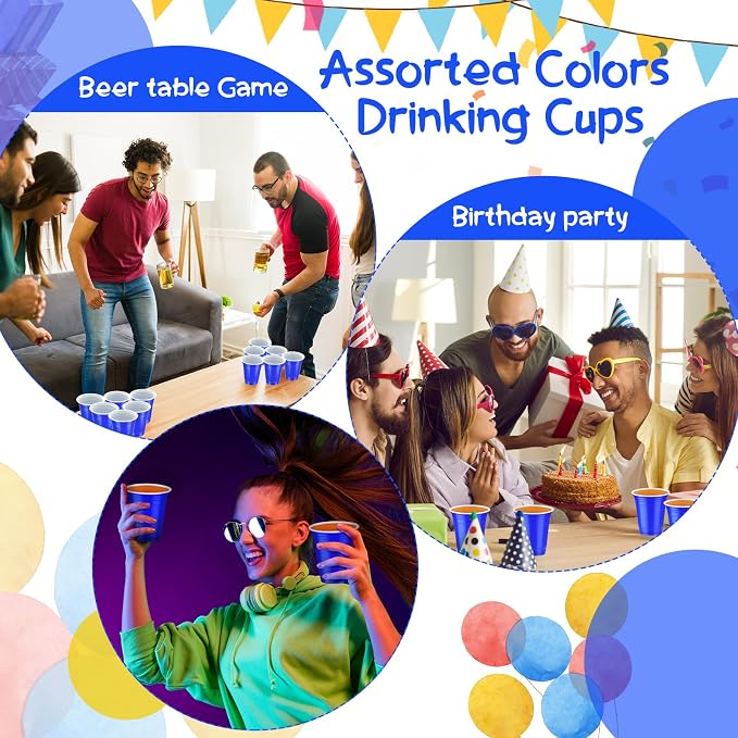 Sabary 100 Pack 12oz Blue Plastic Cups 250th Anniversary Heavy Duty Drinking Disposable Cups with Lines for Beverage USA Patriotic Holiday Camping Barbecues Birthday Party Outdoor Picnic