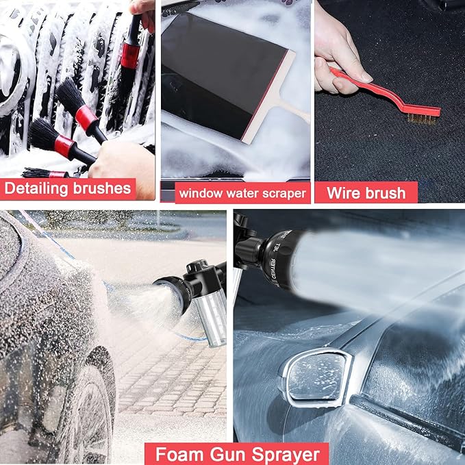 LIANXIN Car Wash Kit -Car Cleaning Kit Cars Washs Foam Gun Microfiber Sponge Cars Washing Kits Tire BrushTowels Complete Large Washs Mitt