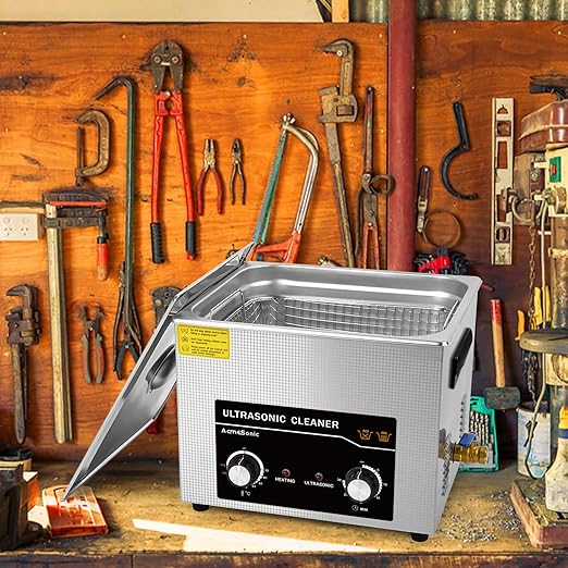 Commercial Ultrasonic Cleaner,15L with Knob, Heater Timer 6 Transducers 450W+360W 40kHz for Carburetor Bike Chain Brass Instrument Jewelry Denture Professional