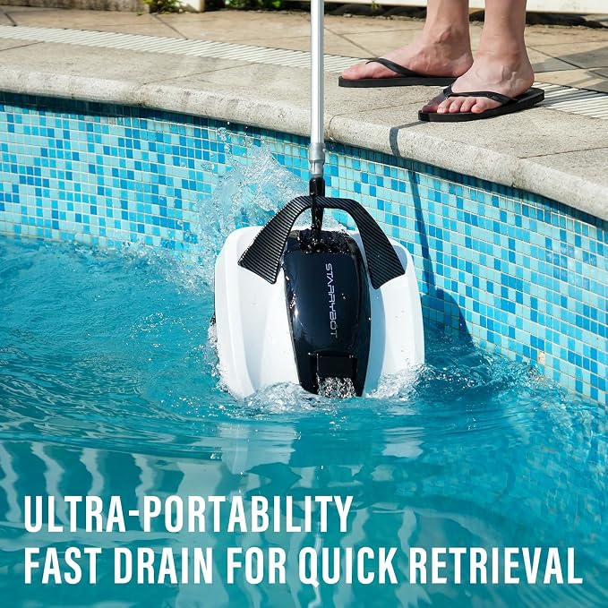 Starrybot Cordless Robotic Pool Cleaner, Portable Swimming Robotic Pool Vacuum Self-Parking Technology,150Mins Runtime,Pool up to 900 Sq.Ft, Ideal for Above-Ground Pools(PC01B05)