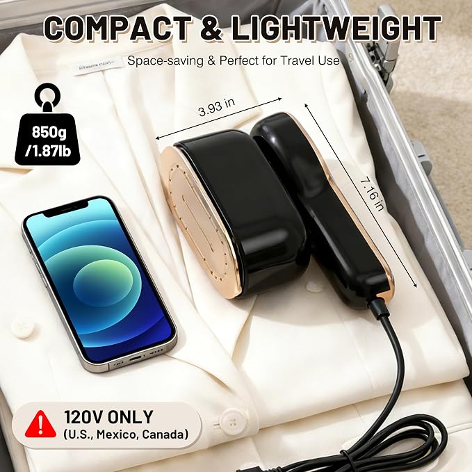 2-in-1 Handheld Steamer for Clothes, 110ml Large Tank Portable Travel Garment Steamer with 3 Adjustable Steam Settings, 15s Fast Heat-Up 180° Rotatable Steam Iron for Home Office Dorm