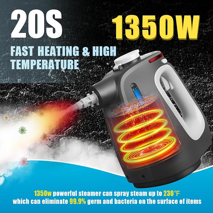 Pressurized Handheld Steam Cleaner with 14 PCS Accessories&Safety Lock, Multi-Purpose Hand Steamer for Cleaning, Portable Steam Cleaner for Home,Car,Grout,Furniture,Bathroom,Kitchen,Tiles&Couch