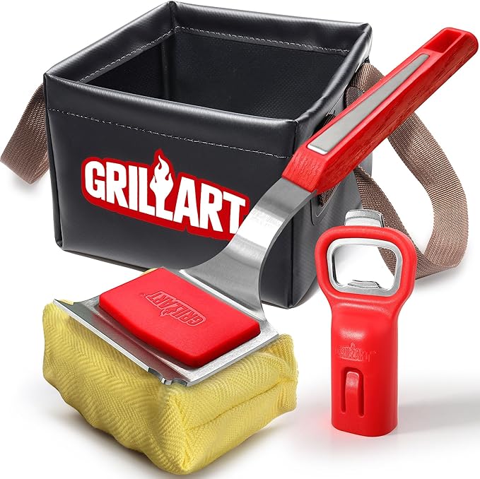 Bristle-Free Grill Brush with Water Soak Basin & Built-in Bottle Opener
