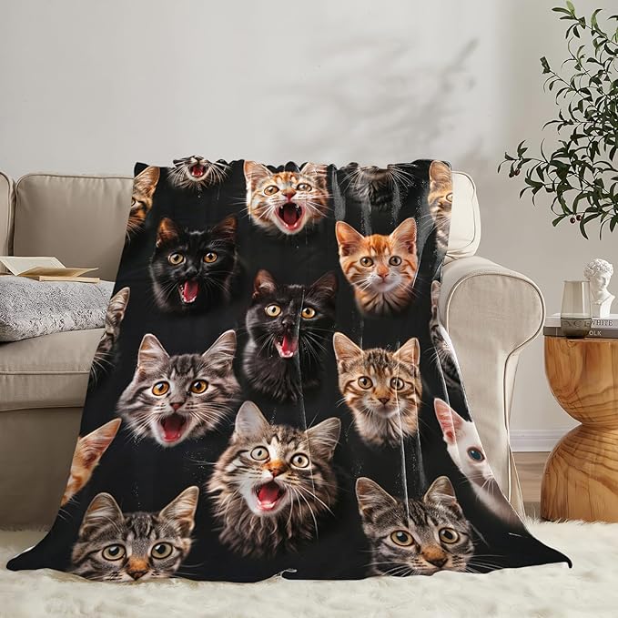 Tijuboni Cats Throw Blanket Cat Gifts for Girls Boys Women Men Kids Adults Soft Flannel Fleece Blanket for Couch Sofa Bed Home Decor 50"x60"