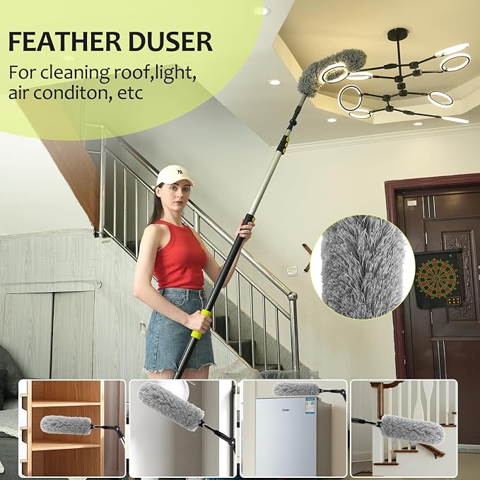 【Upgrade Anti Rotation 】 36ft High Reach Duster Kit,5-36ft Lightweight Aluminum Alloy Extension Rod,7-Piece Set,210° Steering Head Clean Various Angle,for Cleaning Ceiling,High Wall