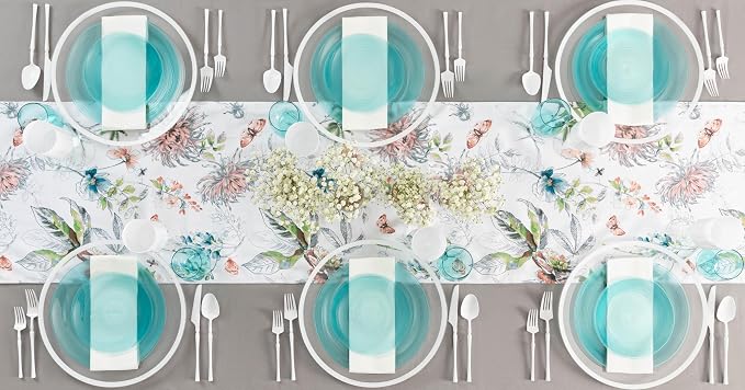 PLASTICPRO 32 Pieces Crystal Design Plastic Plates Combo Pack 7 inch and 10 inch Elegant Disposable Plates, Transparent Aqua Blue