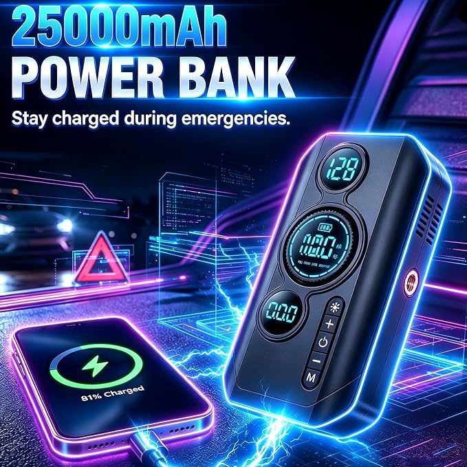 9000A Jump Starter with Air Compressor 10-1 Portable Tire Inflator German Fast-Charging Power Bank Car Diesel Battery Booster for Car Owners Camping Road Trips Family Safety Gift (multipurpose use)