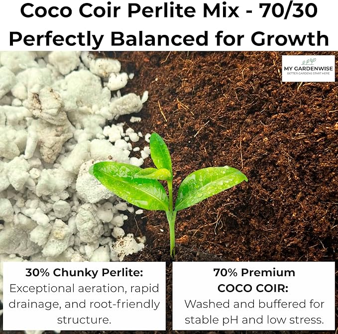 GARDENWISE Coco Perlite - Coco Coir Perlite Mix - 70/30 Growing Media - Hydroponic, Indoor & Outdoor, Grow Bags & House Plants (5 quarts)