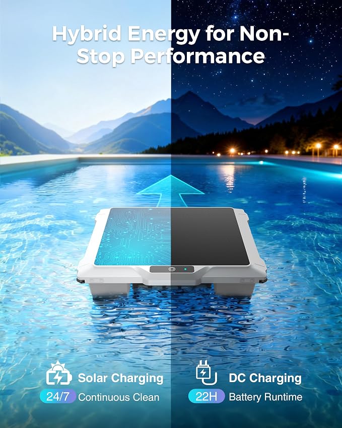 T2B Solar Pool Skimmer Robot via App & Remote Control, 2026 Upgraded Automatic Robotic Pool Surface Cleaner with 24/7 Cleaning, Dual Charging, Auto-Dock & Smart Nav, Inground & Above-Ground Pools