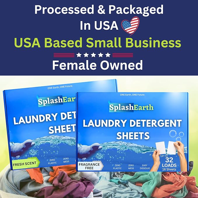 Laundry Detergent Sheets (32 Loads, Unscented), Eco-Friendly Washer Sheets Detergent, Plastic-Free Travel Laundry Soap, 16 Strips