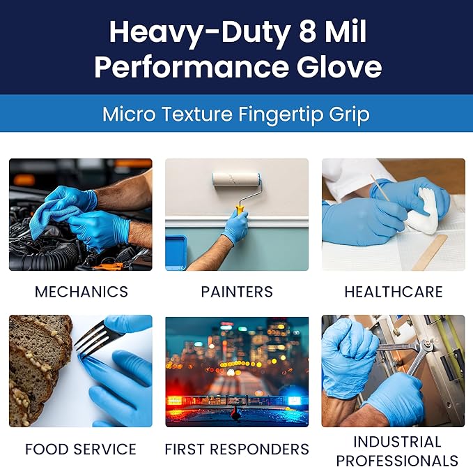 Adenna EMPOWER Disposable Nitrile Glove - 8 Mil, Medical Exam Rubber Gloves with Textured Grip, Non-Latex & Powder-Free, Cleanroom Lab & Industrial use, Case of 1000, Medium, Blue