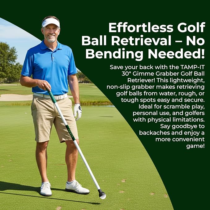 TAMP-IT 30" Gimme Grabber Golf Ball Retriever – Lightweight Pickup Tool, Easy Retrieval, Ideal for Scramble Play & Personal Use, Water Retriever Tool, Picker Upper Grabber, Non-Slip Golf Ball Picker