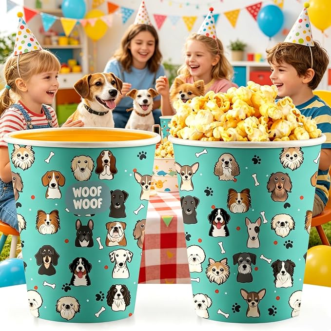 50Pcs Pet Dog Paper Cups Vintage Puppy Birthday Party Disposable 9oz Paper Cups for Sports Supplies Decorations Drinking for Birthday Party Favors