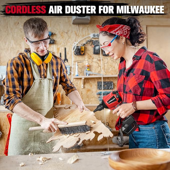 LIVOWALNY Cordless Air Pump Dust Blower Compatible with Milwaukee 18V Battery, Brushless Air Duster Compressed Air Mattress Pump w/ 3 Speeds & 7 Nozzles & 447 MPH/39 CFM for Workshop(Tool ONLY)