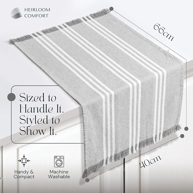 3 Pack Monochrome Stripe Kitchen Towels with Fringes, 16x26 Inch, 100% Cotton, Lint-Free, Absorbent & Washable Dish Towels for Drying Dishes, Everyday Kitchen Use, Dark Grey