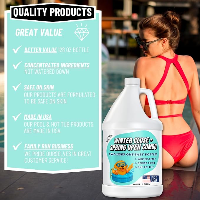 BubbyShine Pool Closing Kit – Winterizing Formula for Above-Ground & In-Ground Pools | Liquid All-in-One Treatment + Spring Opening Support (1 Gallon), Winterizing Kit, Pool Start-Up, Pool Chemicals
