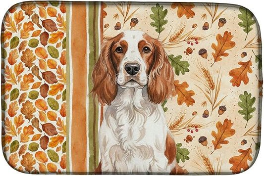 Caroline's Treasures Welsh Springer Spaniel Heirloom Fall Dish Drying Mat Absorbent Dish Drying Mat Pad for Kitchen Counter Dish Drainer Mat for Countertop, 14 x 21", Multicolor