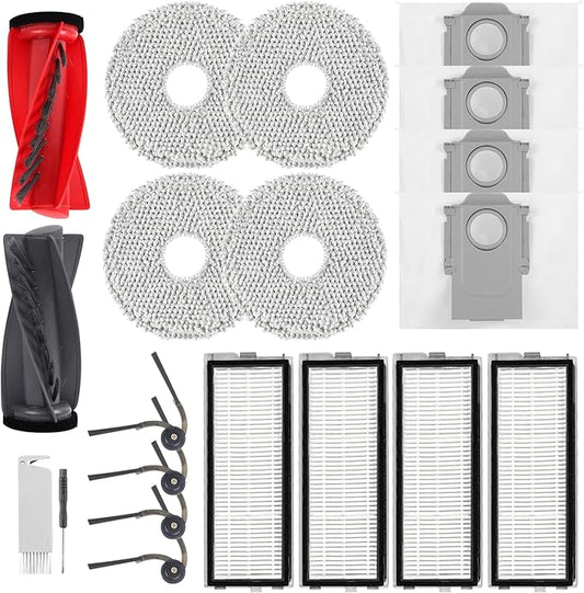 20 Pack Replacement Parts for Roborock Qrevo S5V/Qrevo Curv/Qrevo Curv S5X/Qrevo Edge S5A Series Robot Vacuum Cleaner Accessories, 1 Main Brush, 4 HEPA Filters, 4 Dust Bags, 4 Mop Pads, 4 Side Brushes