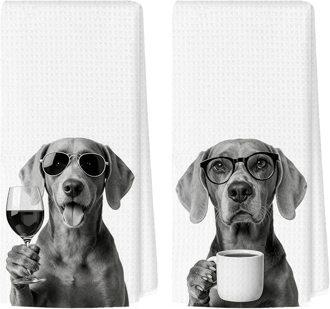 Funny Weimaraner Kitchen Towels Set of 2, Dog Kitchen Bar Accessories, Dog Chef Gifts for Women Decorative Hand Towels for Kitchen Decor, Weimaraner Lovers Dish Tea Towel, 16x24 Inch