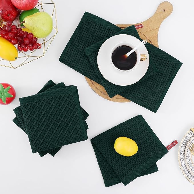 Homaxy 100% Cotton Waffle Weave Kitchen Dish Towels, Ultra Soft Absorbent Quick Drying Cleaning Towel, 13 x 28 Inches, 18-Pack, Blackish Green