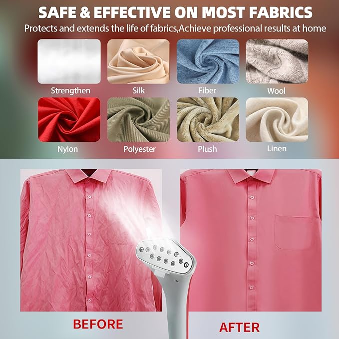 Upright Steamer for Clothes 1350W Turbo Boiler Standing Garment Steamer 1.6L Water Tank 1h Continuous Steam Flat&Hanging Ironing Double Retractable Rod 10 Modes 30s Fast Preheat for all Fabrics (RED)