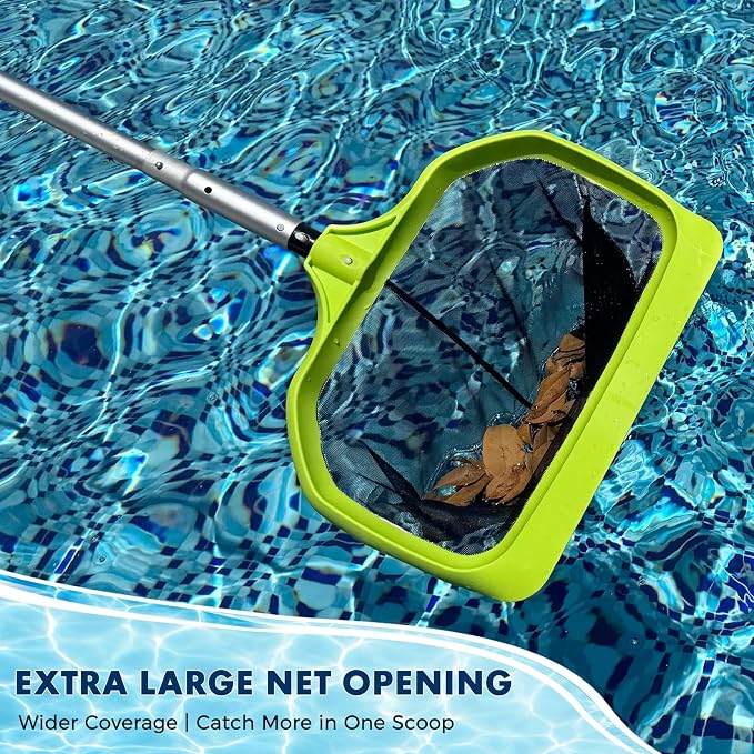 Sepetrel Pool Skimmer Net with 10.5 FT Thick Aluminum Detachable Poles, Leaf Rake with Fine Mesh, Reinforced Triangular Frame, Scratch-Free Edges for Swimming Pool Cleaning Leaves, Insects & Debris