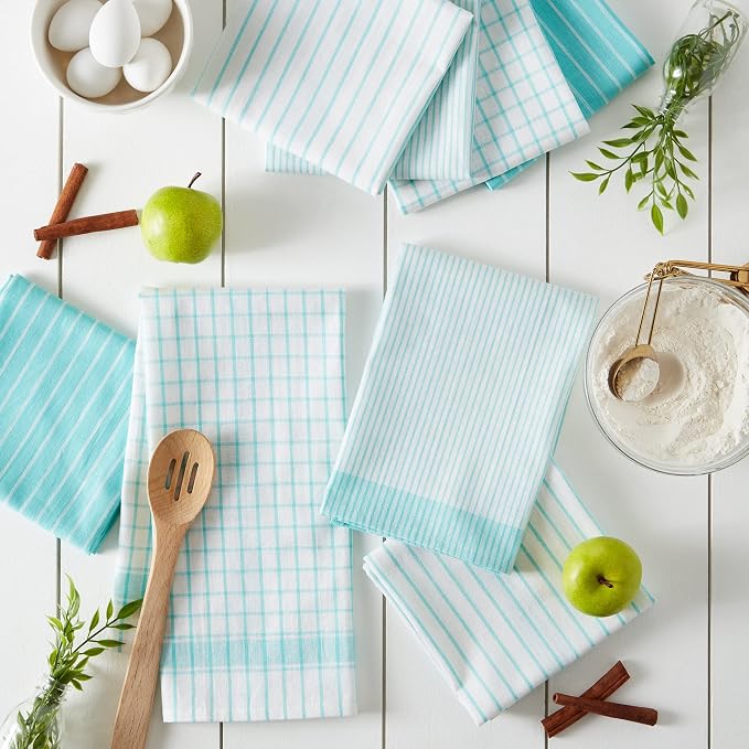 DII Everyday Basic Collection Woven Dishtowel Set, 20x28, Aqua, 8 Piece