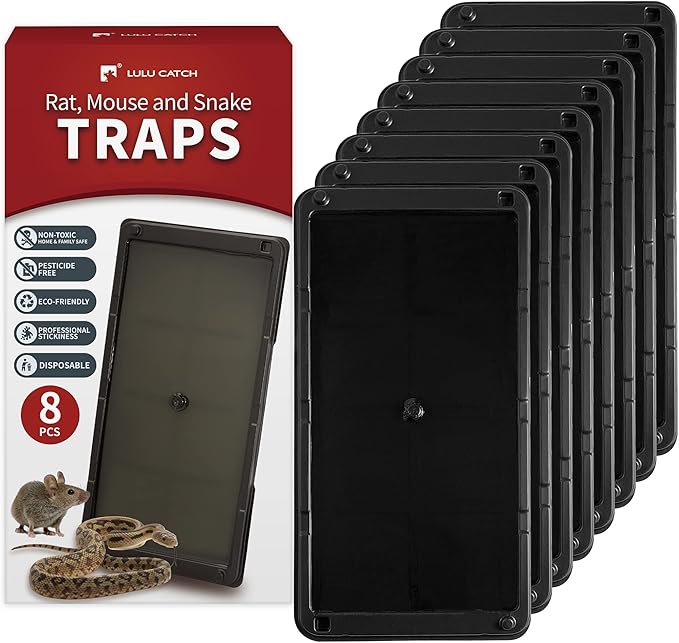 LULUCATCH Mouse Glue Traps 8 Pack, Larger & Heavier Plastic Sticky Glue Traps with Extra-Strong Adhesive for Mice, Rats, Sticky Mouse Trap for Indoor Use, Easy to Set