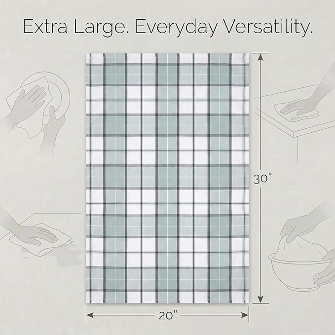 Urban Villa Kitchen Towels Set of 6 Majestic Checks Kitchen Towels 20X30 Inches 100% Cotton Highly Absorbent Kitchen Towels Premium Quality Ultra Soft Mitered Corners KitchenTowels