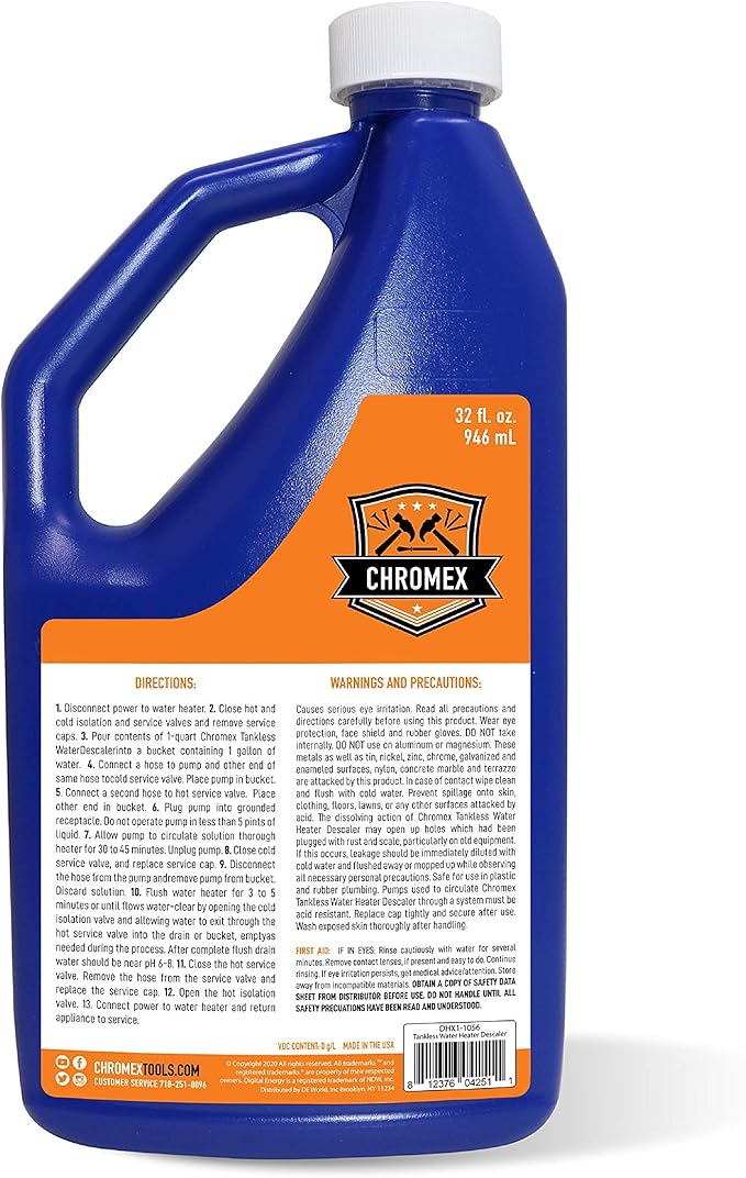 Chromex Tankless Water Heater Descaling Solution | Highly Effective Descaler Restores Heating Efficiency, 6 Quart, 32 fl oz (6)