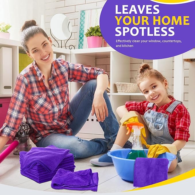 Nuenen Microfiber Cleaning Cloths for Cars 16 x 16 Inch Ultra Absorbent Car Towels Drying Reusable Cleaning Supplies House Kitchen Window Microfiber Towel(Purple,60 Pcs)