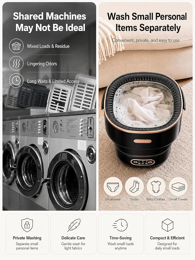 Portable Washing Machine 16L Foldable Mini Washer for Underwear Socks Baby Clothes Small Loads Compact Washer for Apartment Dorm RV Travel (Black)