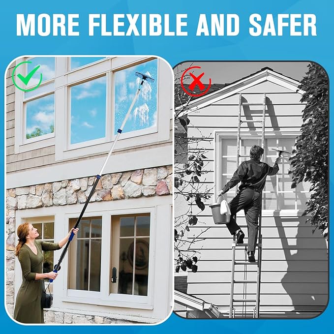 Cobweb Duster with Extension Pole, 20Ft Ceiling Fan Cleaner Duster, High Ceiling Duster Kit with 5-12Ft Telescoping Extension Pole, Long Handle Duster for High Ceilings, Window Washer Kit
