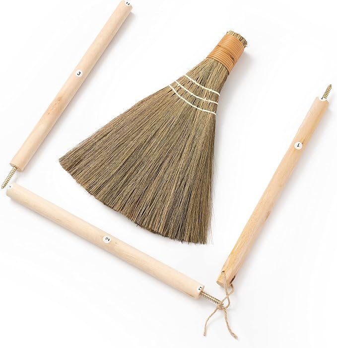 Handmade Whisk Sweeping Broom - Vietnamese Soft Straw Broom for Cleaning - Decorative 9.45" Width, 52.37" Length
