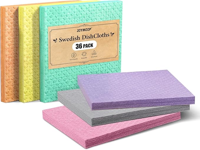 JOYMOOP Swedish Dishcloths, Cellulose Cotton, Multicolor, 8x7 Inches, 36 Count, Diamond Pattern, Super Absorbent Odor Resistant Lint Free Scratch Free Quick Dry