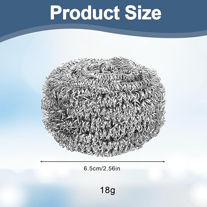 100 Pieces Stainless Steel Scrubber Bulk, 18G Heavy Duty Metal Scouring Pad for Kitchen, Bathroom, Oven, Grill, Pot, Pan Cleaning - Rust Resistant & Reusable