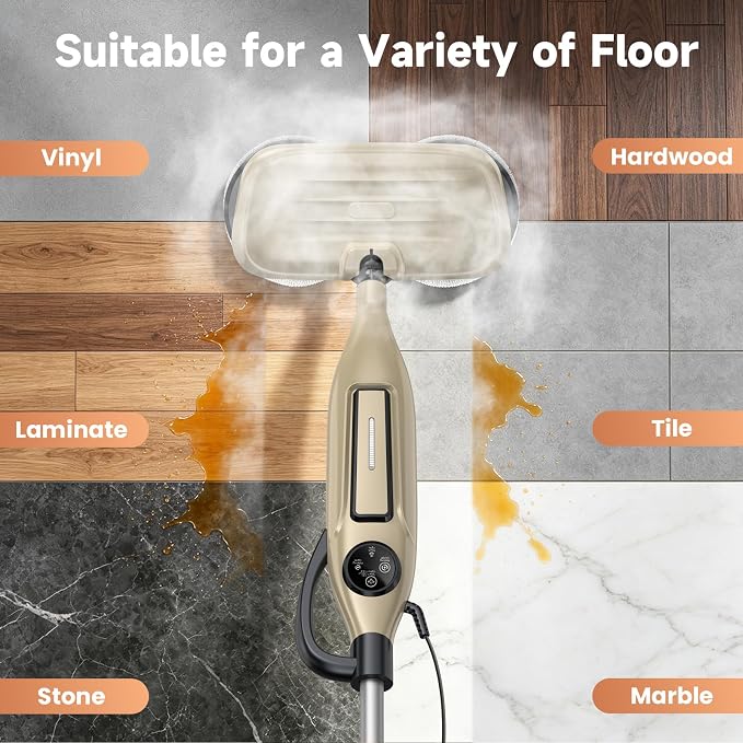 DEVOAC VM6 Scrubbing Steam Mop with Rotating Mop Pads, 10 in 1 Steam Mop, Lightweight Spin Mop & 3 Steam Modes for Hard Floor Laminate Marble Floors (Auster)